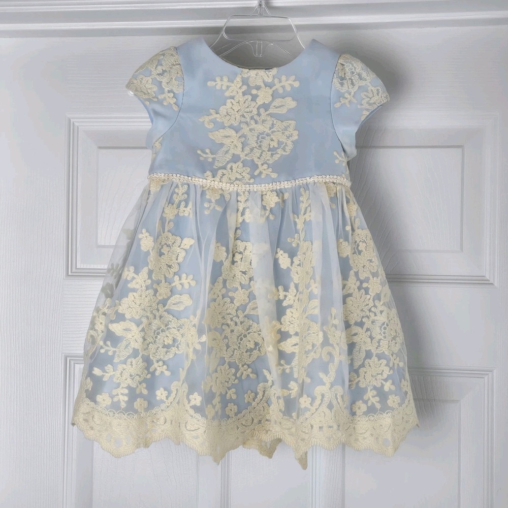 Pippa & Julie Blue Dress With Lace Overlay Size Girls Size 18M Bloomers Party